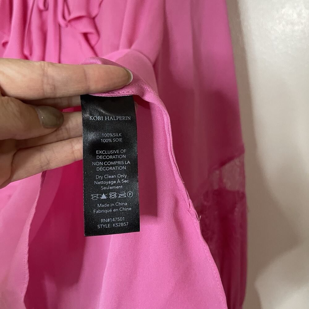 Kobi Halperin Womens Nicolette Pink Silk Ruffled Top Blouse Shirt medium $398 - Picture 5 of 6